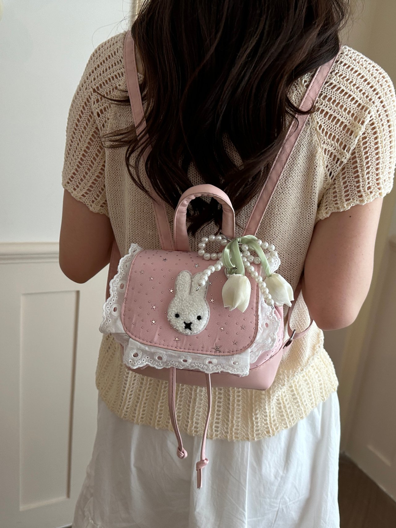 Pink Bunny Mini Backpack with A Charm
