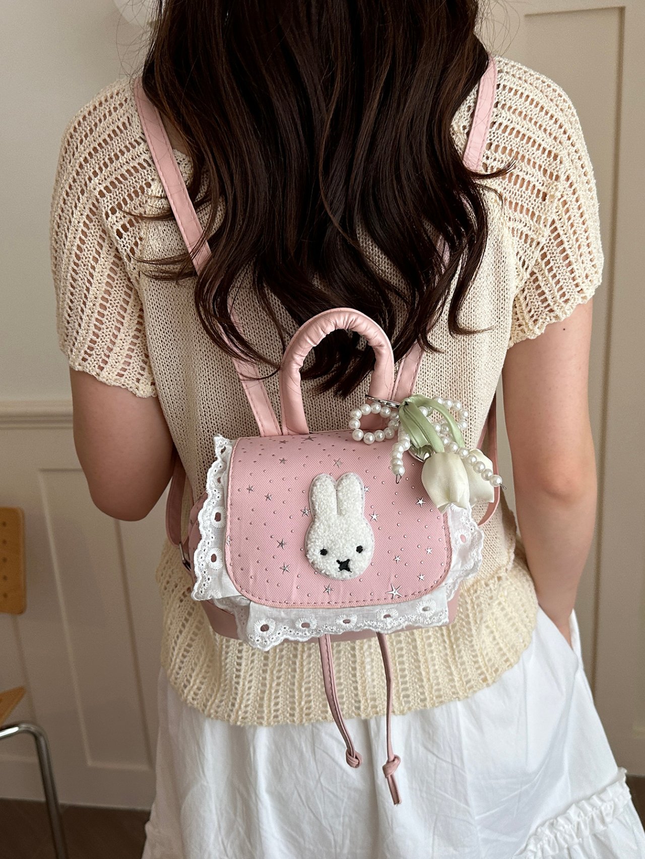 Pink Bunny Mini Backpack with A Charm