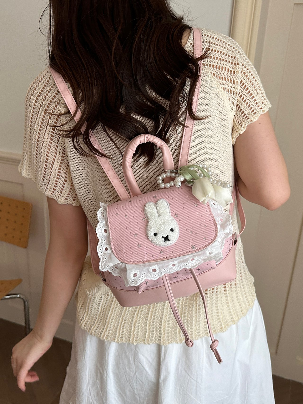 Pink Bunny Mini Backpack with A Charm
