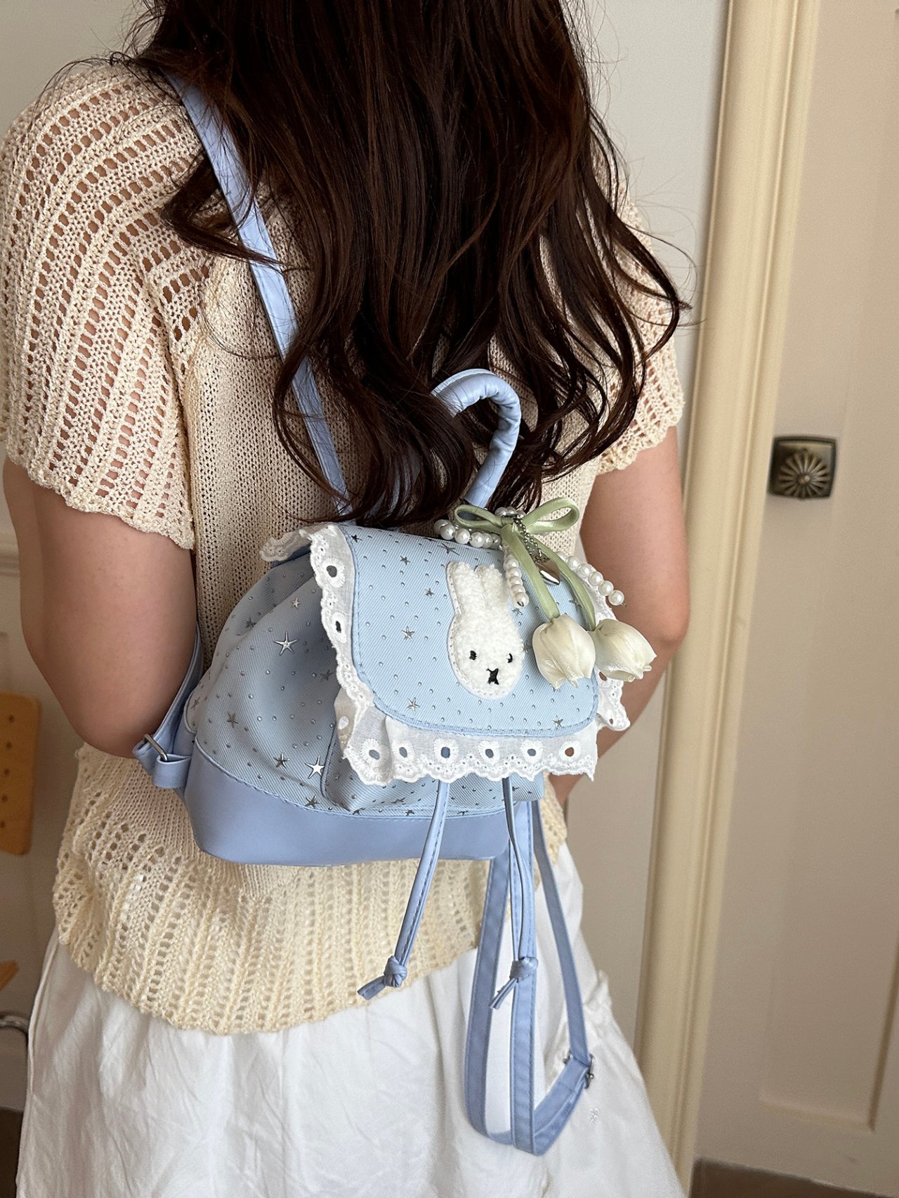 Blue Bunny Mini Backpack with A Charm