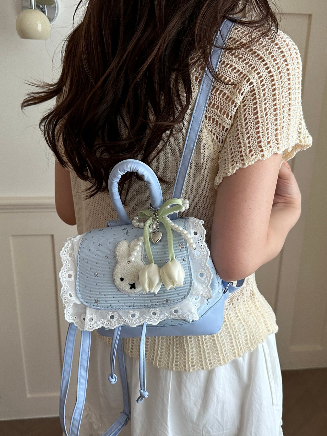 Blue Bunny Mini Backpack with A Charm