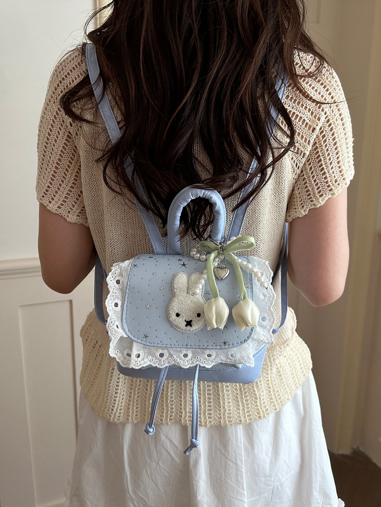 Blue Bunny Mini Backpack with A Charm