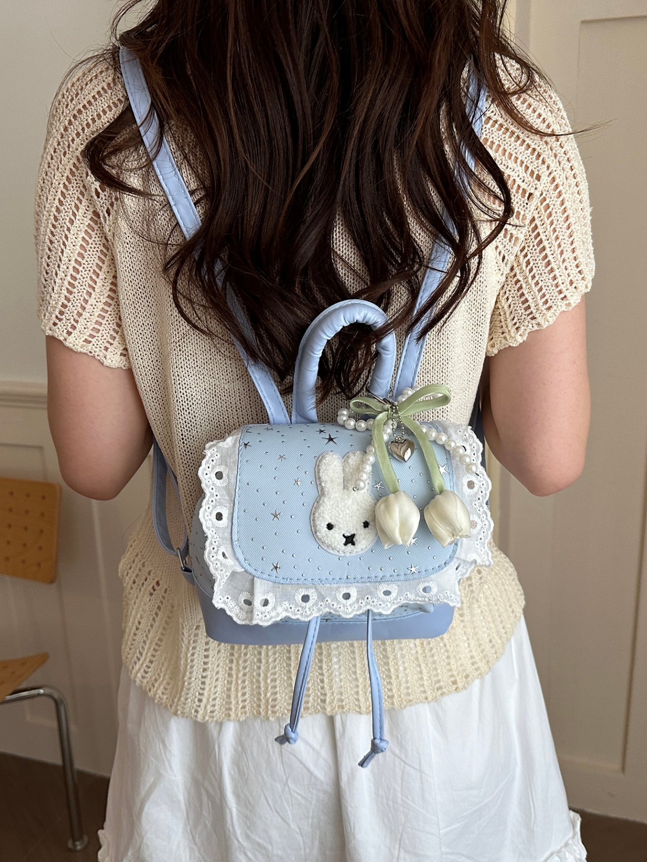 Blue Bunny Mini Backpack with A Charm