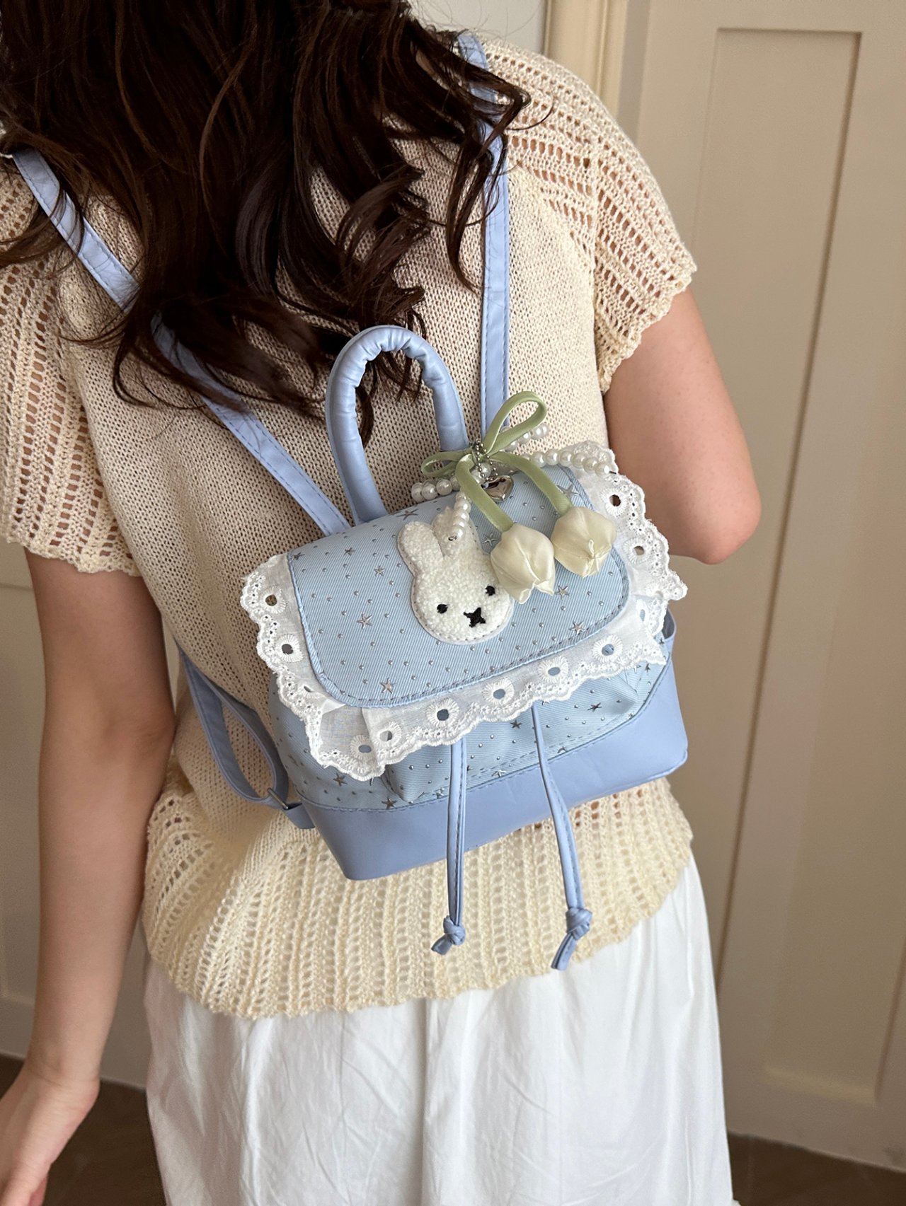 Blue Bunny Mini Backpack with A Charm