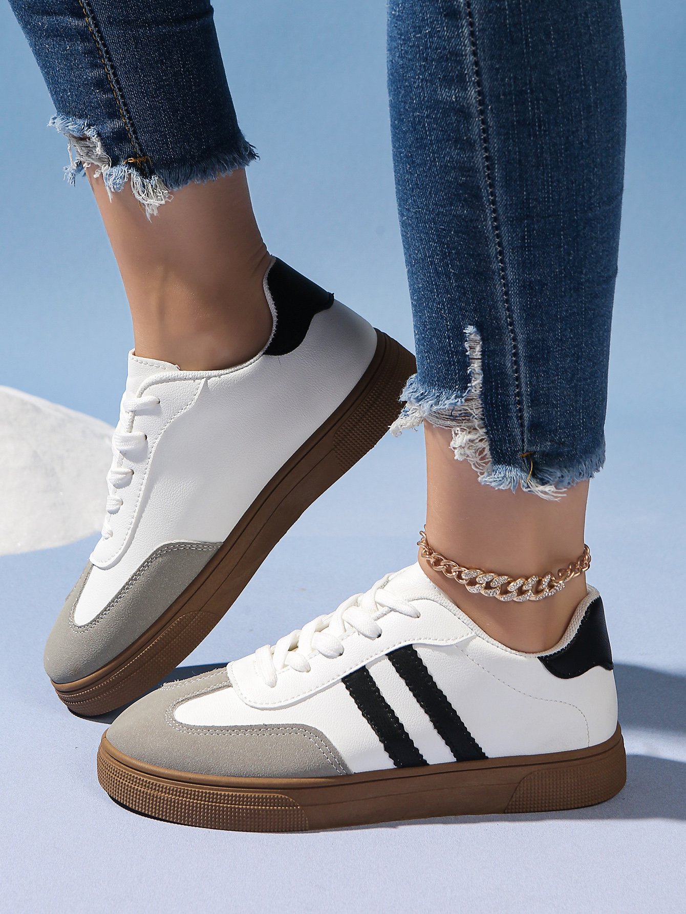 Womens White Flat Casual Sneakers