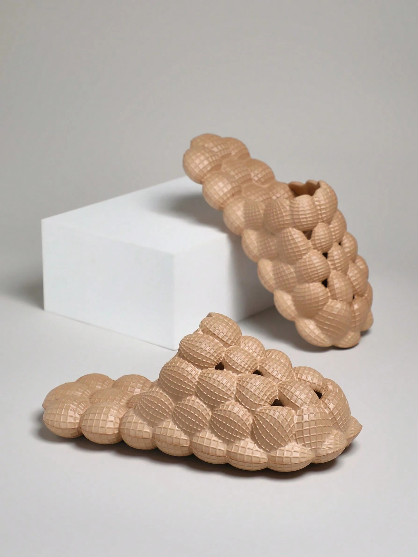Comfy Beige Bubble Bedroom Slippers for Women - Soft and Non-Slip