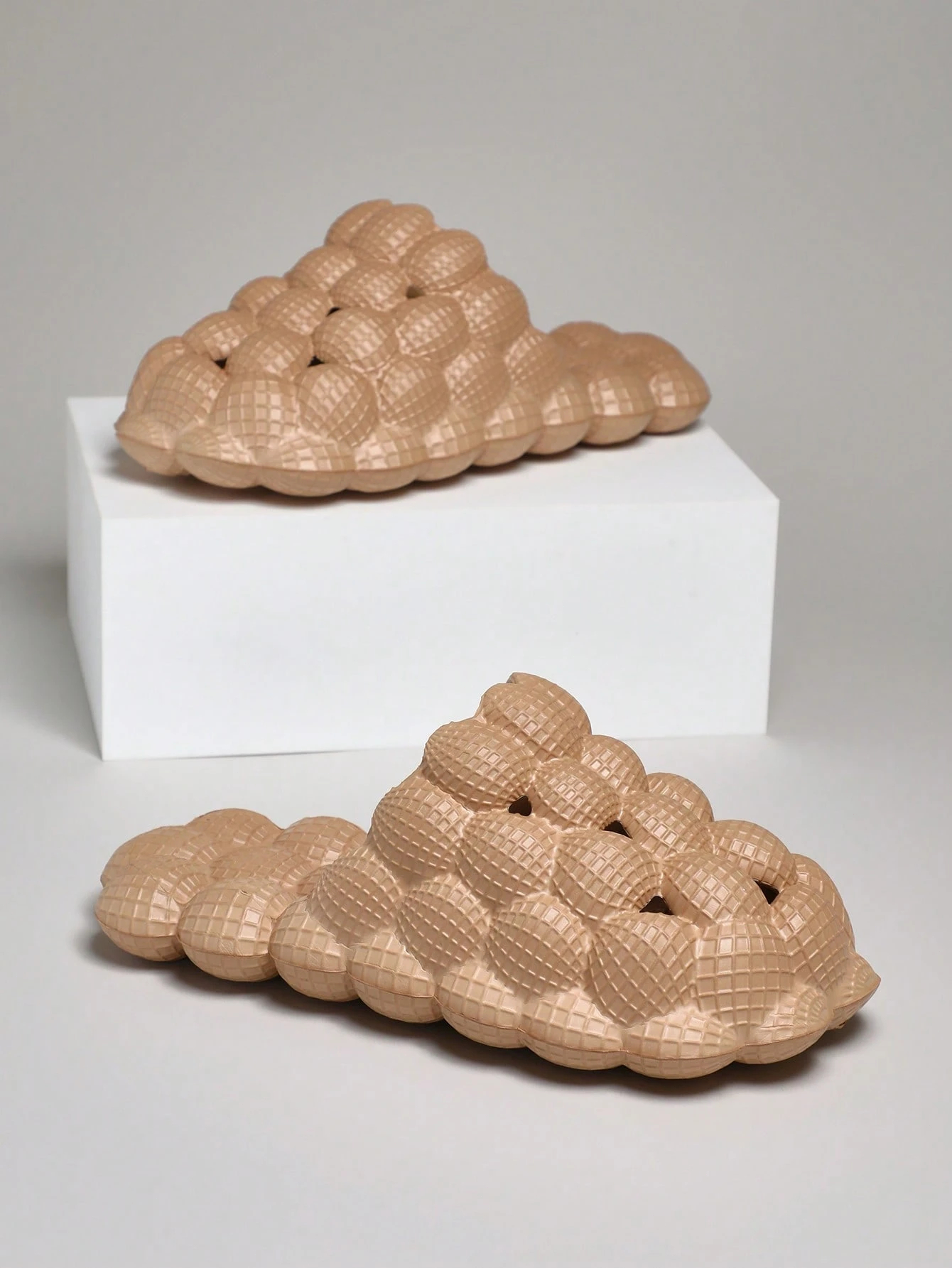 Comfy Beige Bubble Bedroom Slippers for Women - Soft and Non-Slip