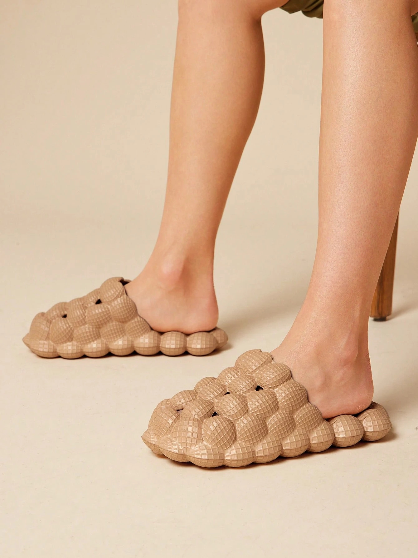 Comfy Beige Bubble Bedroom Slippers for Women - Soft and Non-Slip