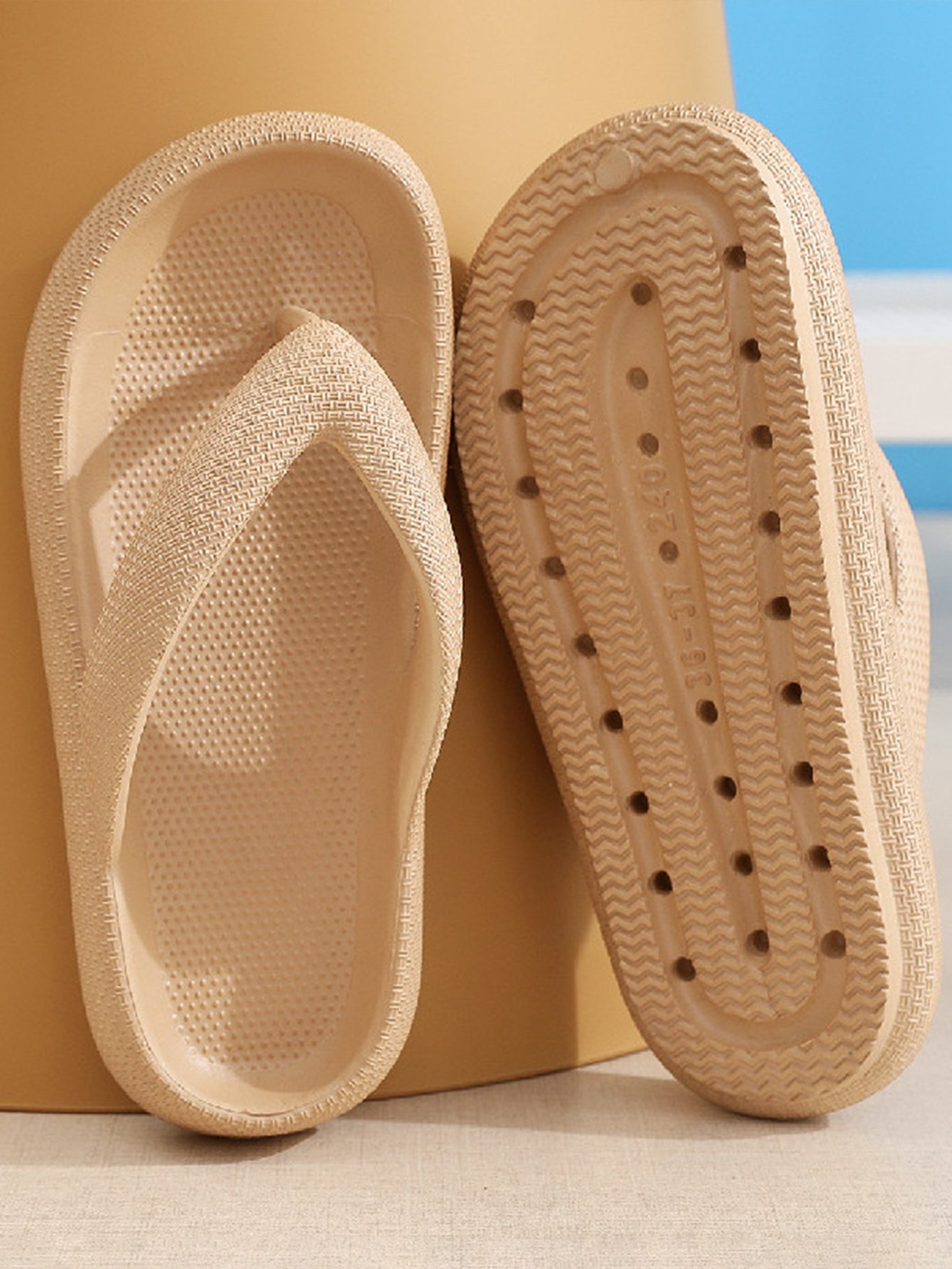 Beige Plain Flip-Flops