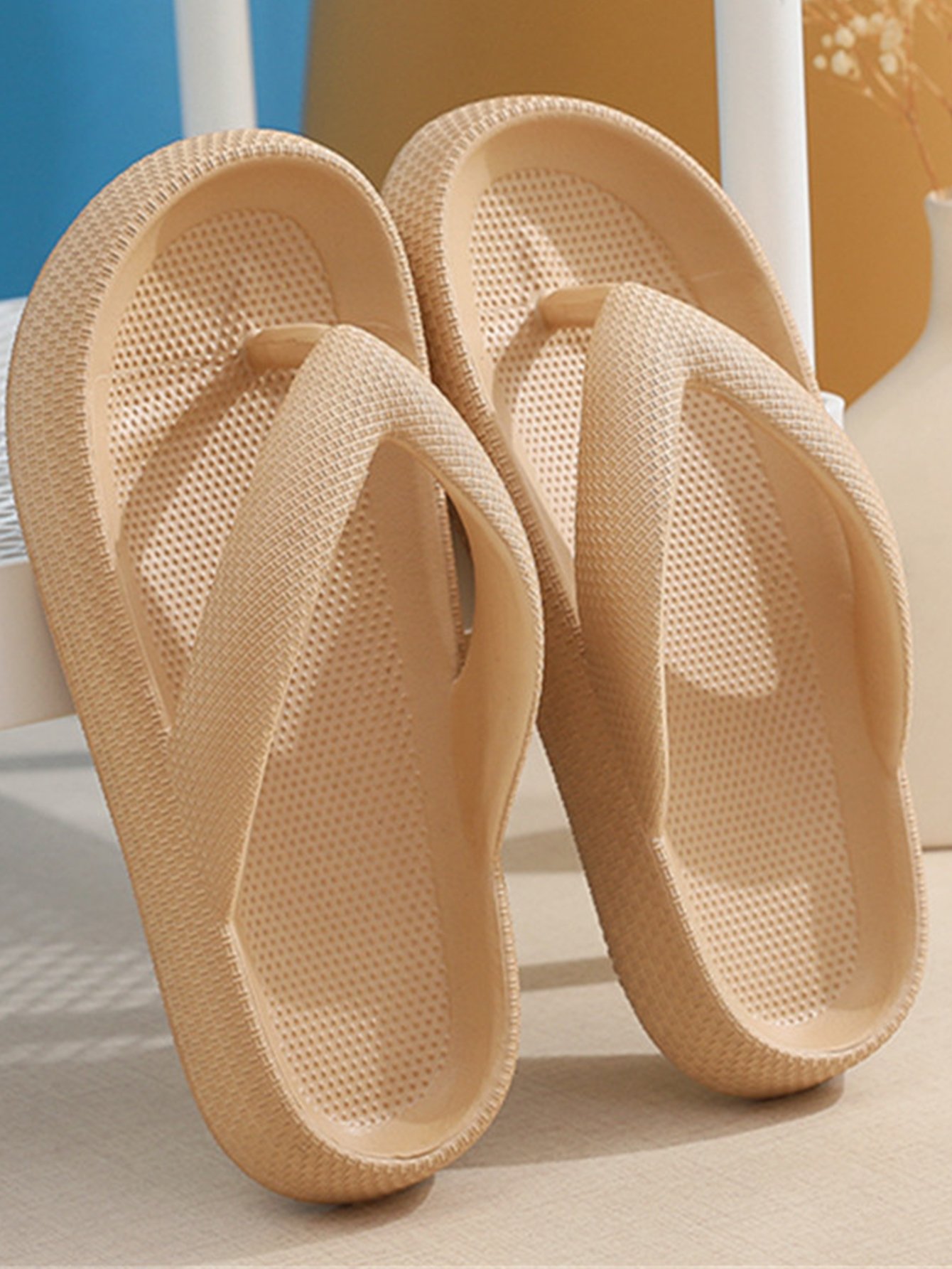 Beige Plain Flip-Flops