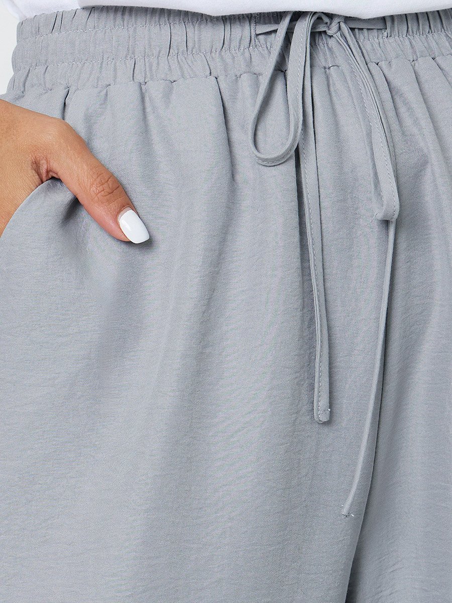 Grey Wide-Leg Palazzo Pants with Drawstring Waist