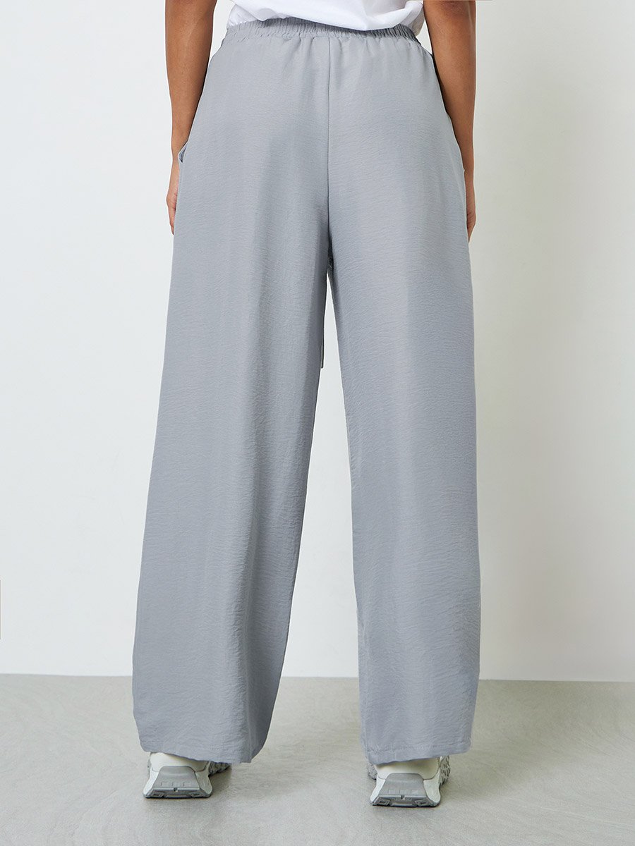 Grey Wide-Leg Palazzo Pants with Drawstring Waist
