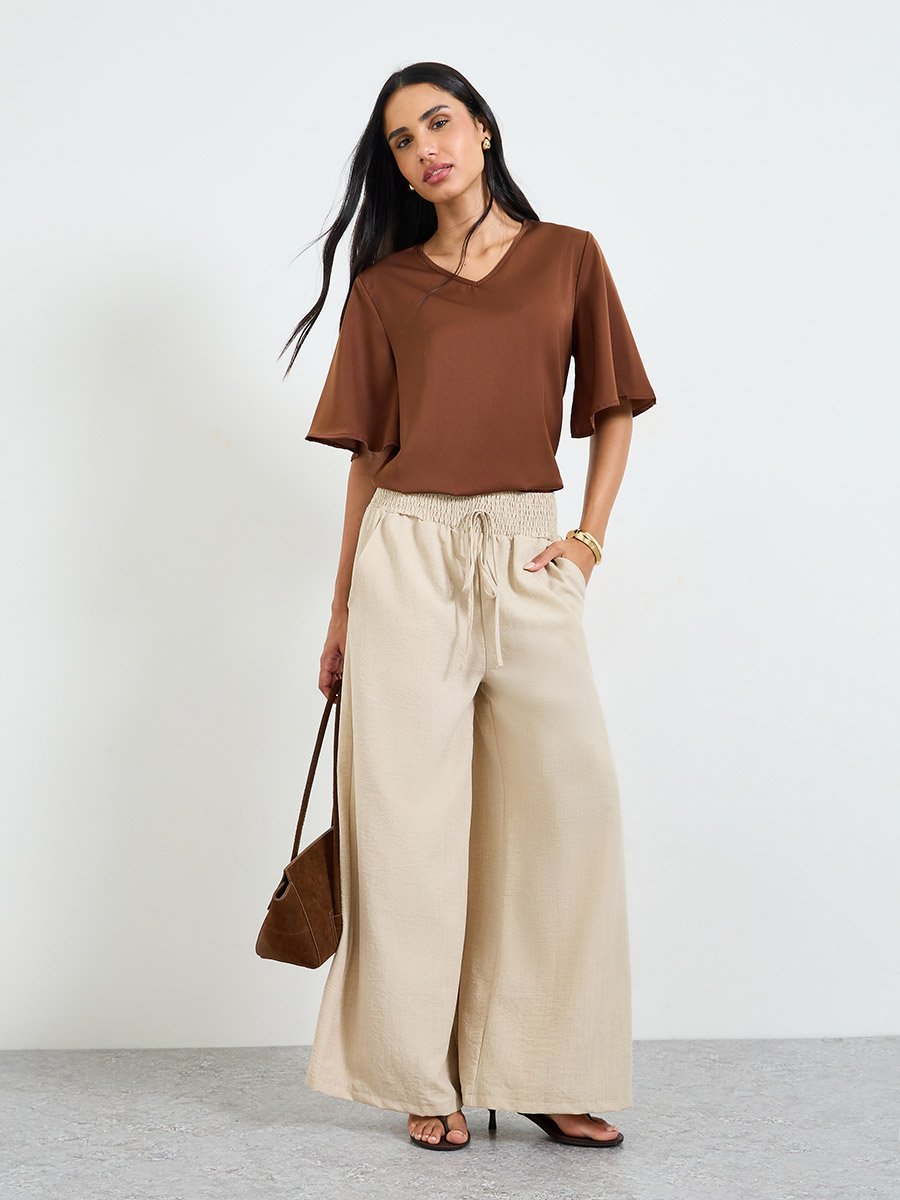 Khaki Wide-Leg Pants