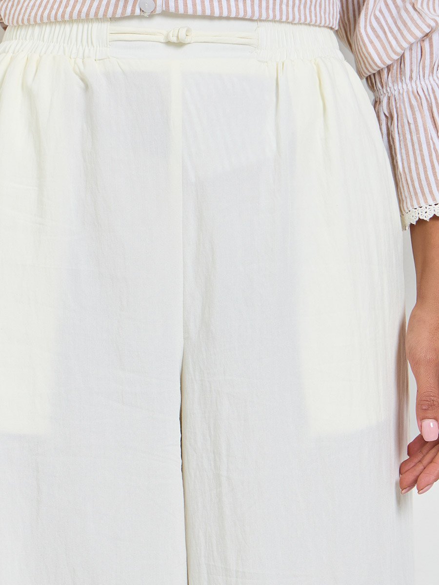 Beige Wide-Leg Elastic Waist Trousers