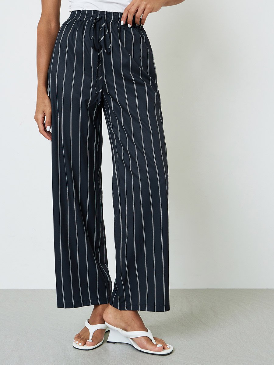 Black Striped Wide-Leg Trousers