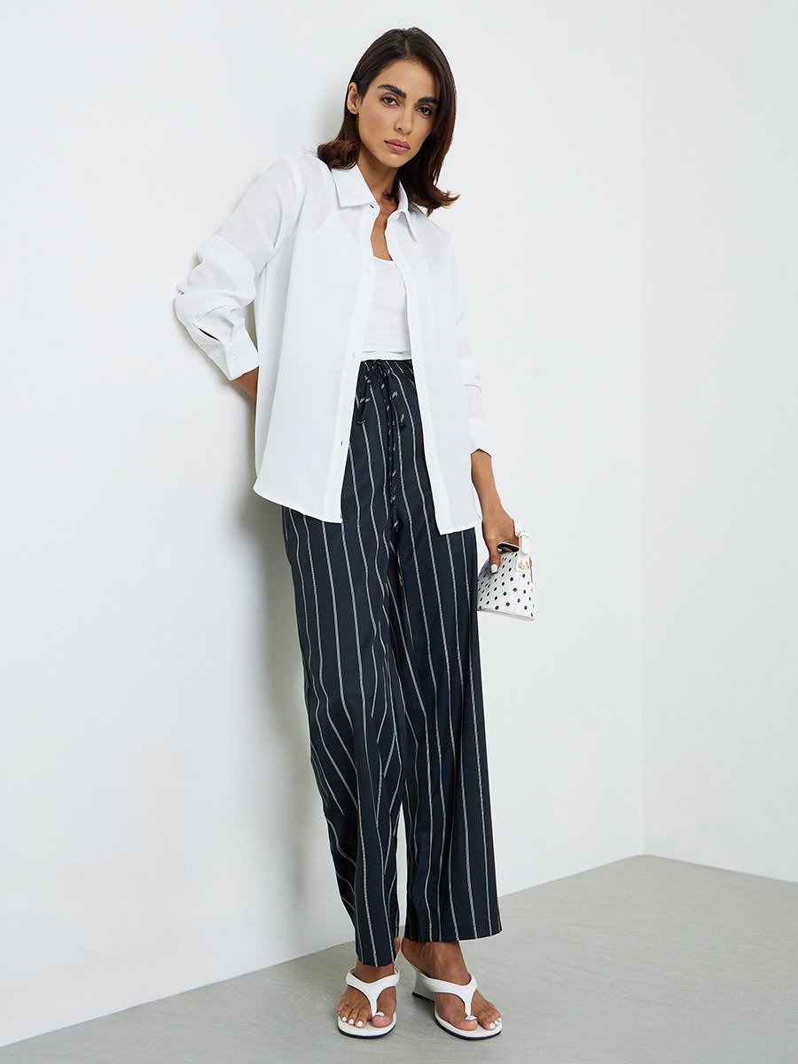 Black Striped Wide-Leg Trousers