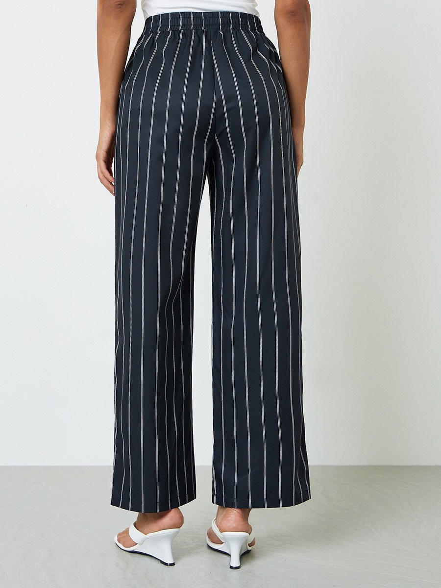 Black Striped Wide-Leg Trousers
