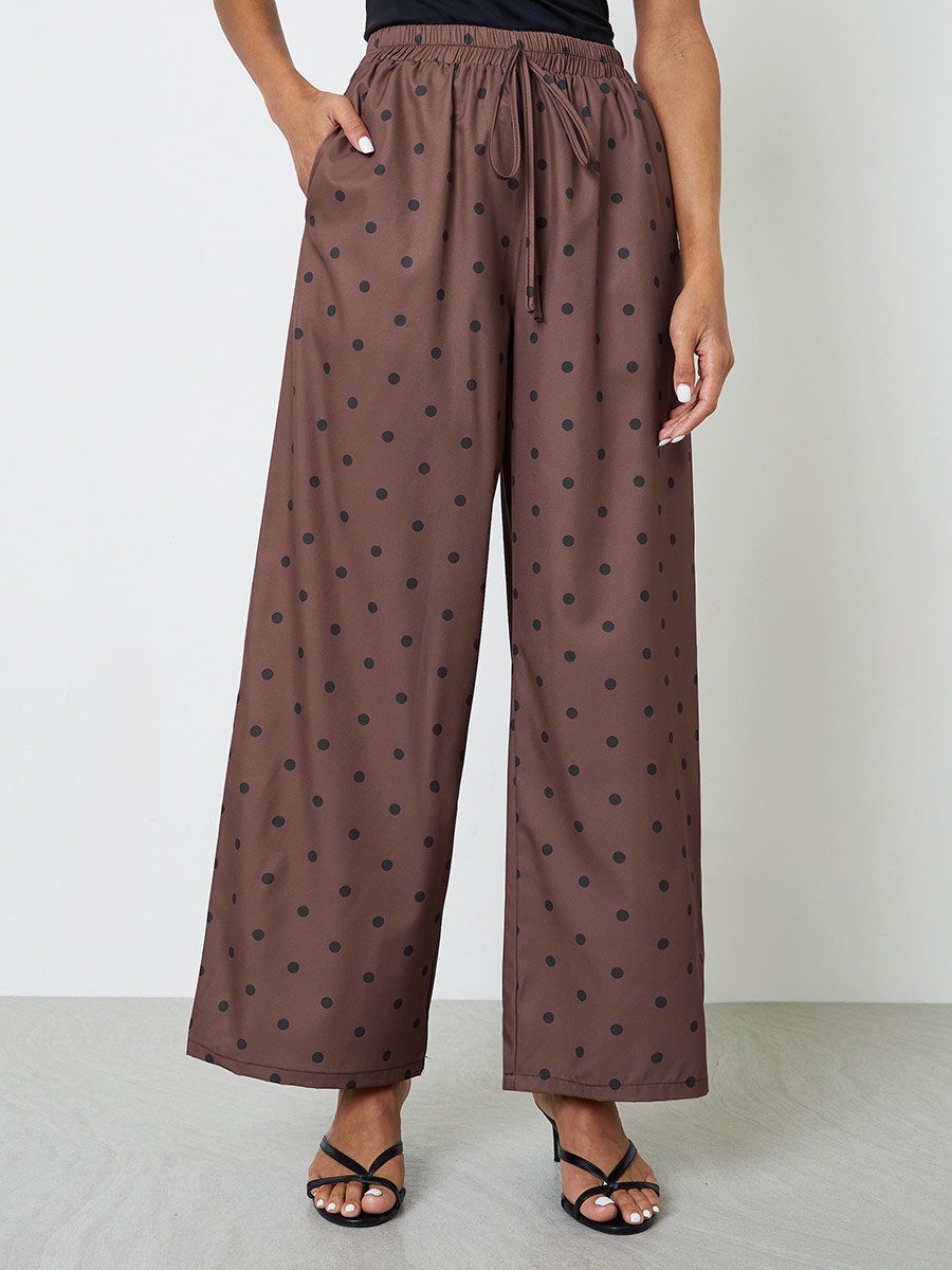 Brown Polka Dot Wide Leg Trousers