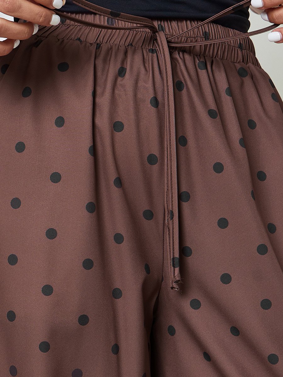 Brown Polka Dot Wide Leg Trousers