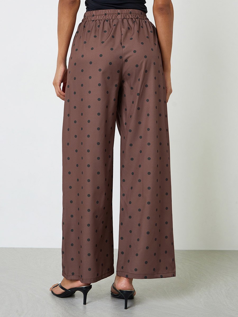 Brown Polka Dot Wide Leg Trousers
