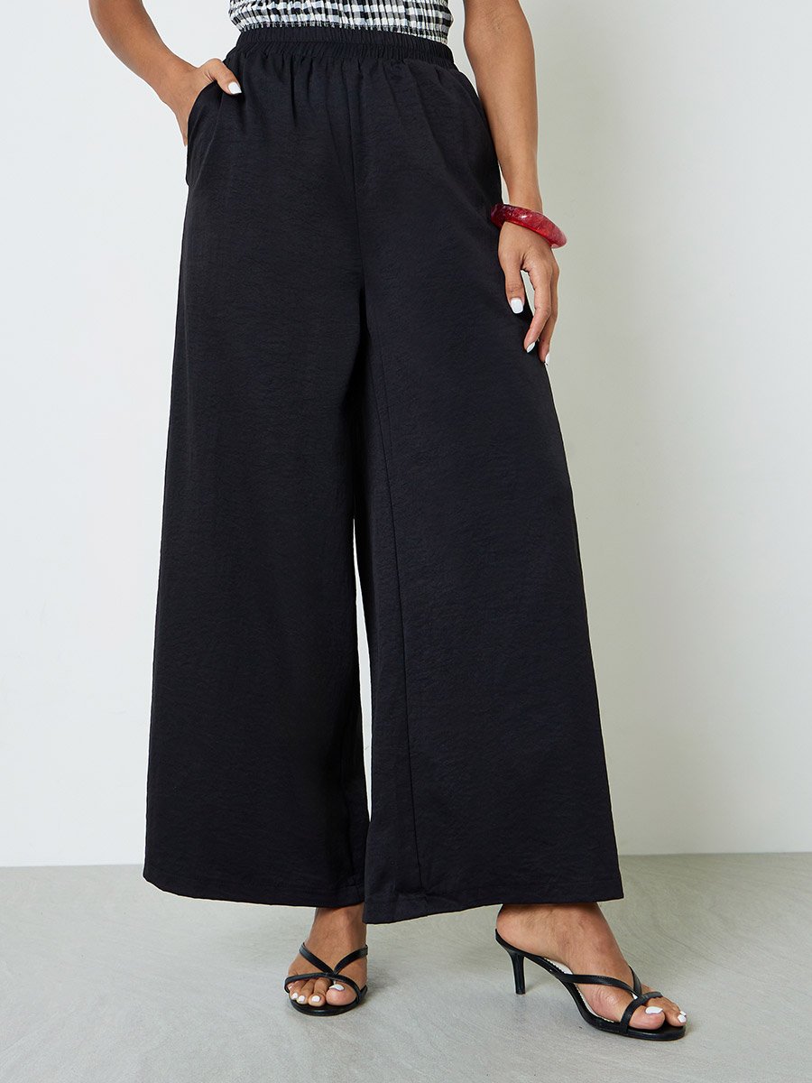 Black Wide-Leg Palazzo Pants with Pockets