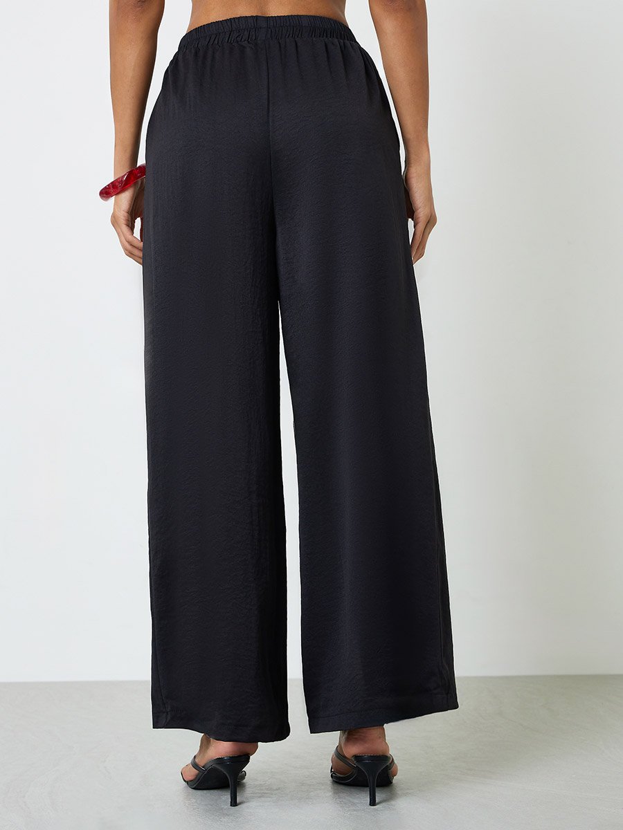 Black Wide-Leg Palazzo Pants with Pockets