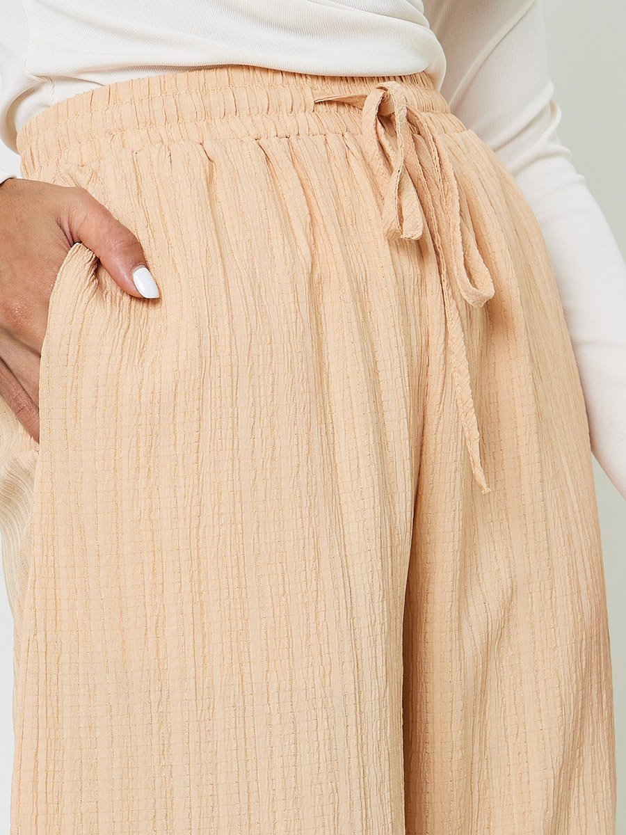 Khaki Textured Wide-Leg Palazzo Pants