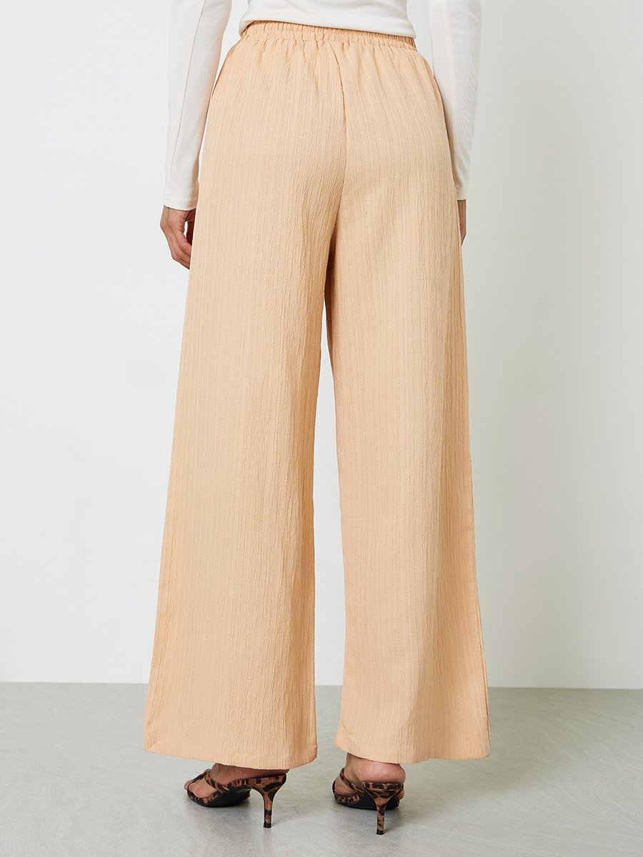 Khaki Textured Wide-Leg Palazzo Pants