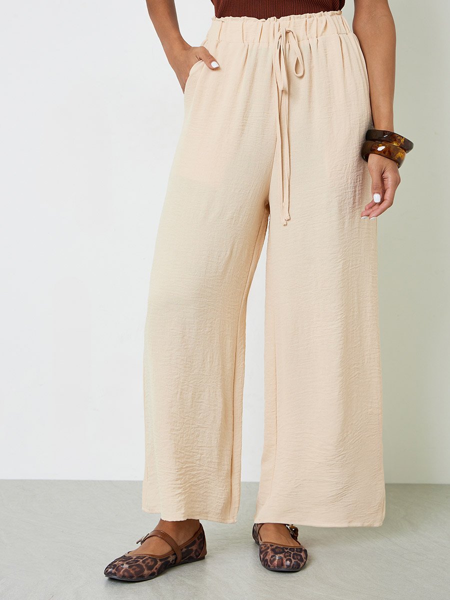 Monochrome Wide-Leg Drawstring Trousers