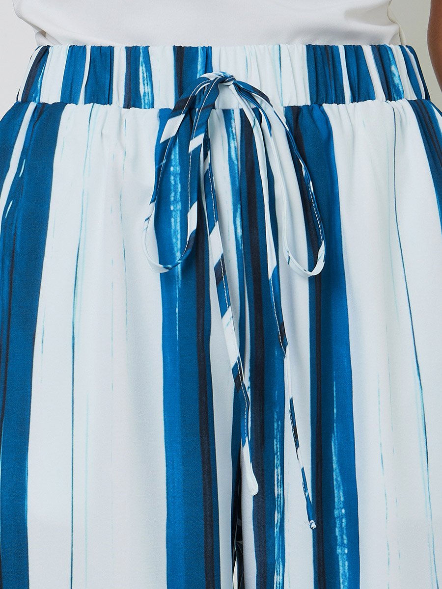 Multi-Stripe Wide-Leg Trousers with Drawstring Waist