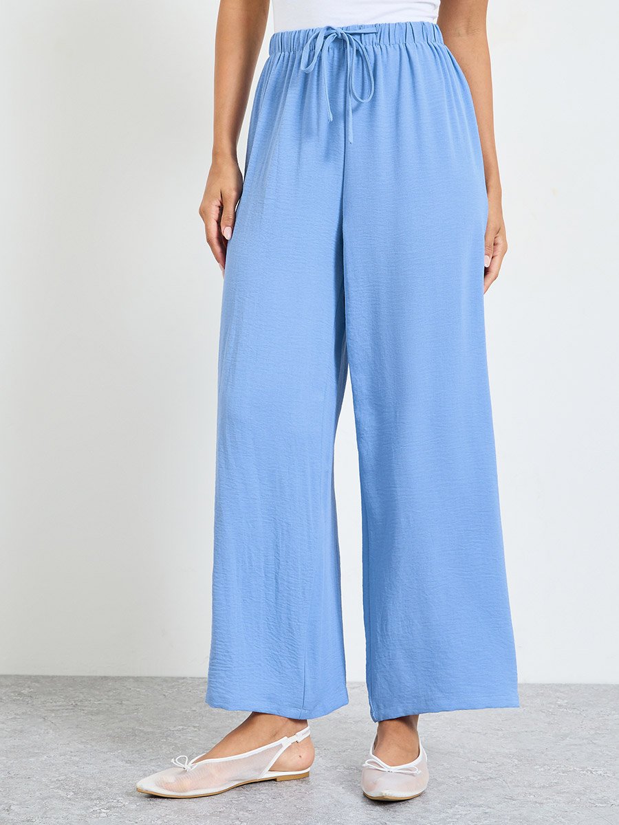 Dark Blue Wide-Leg Drawstring Trousers