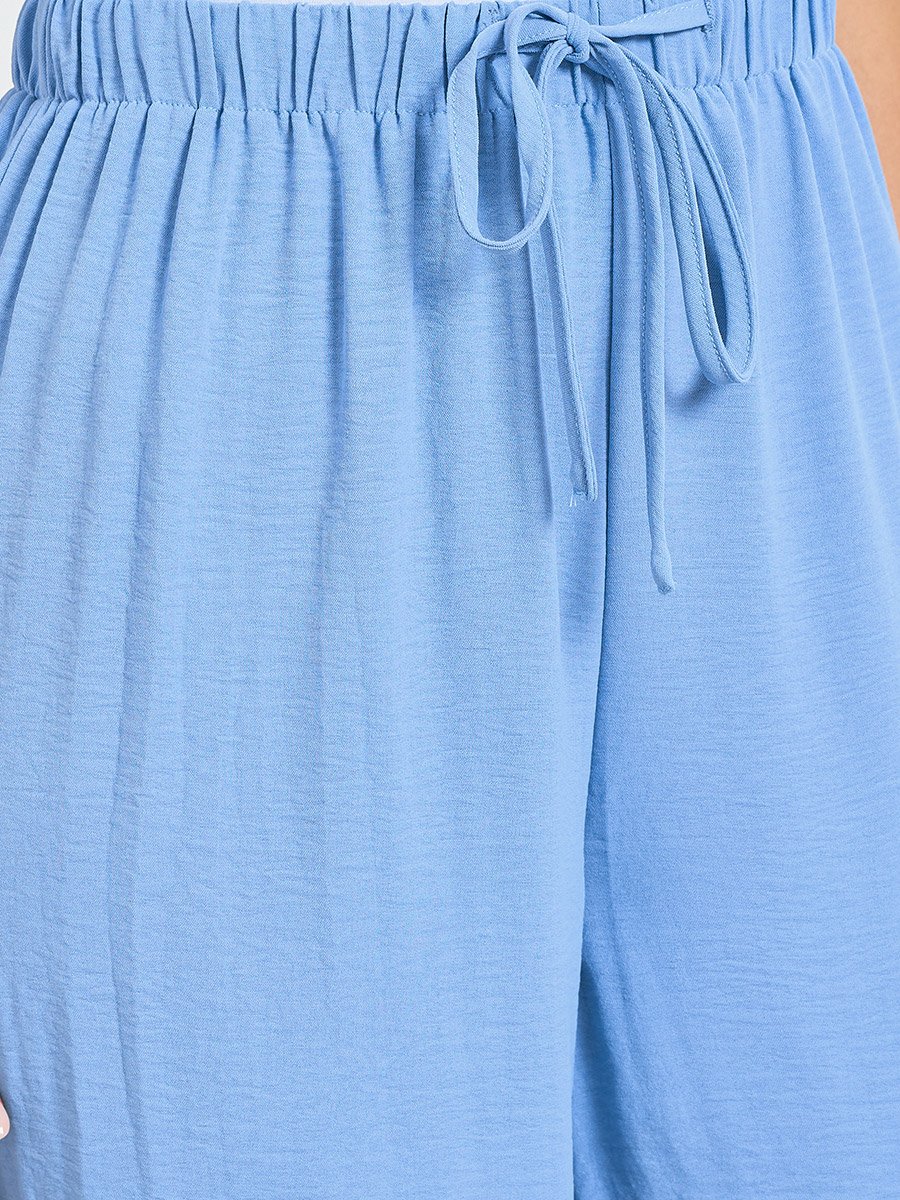 Dark Blue Wide-Leg Drawstring Trousers