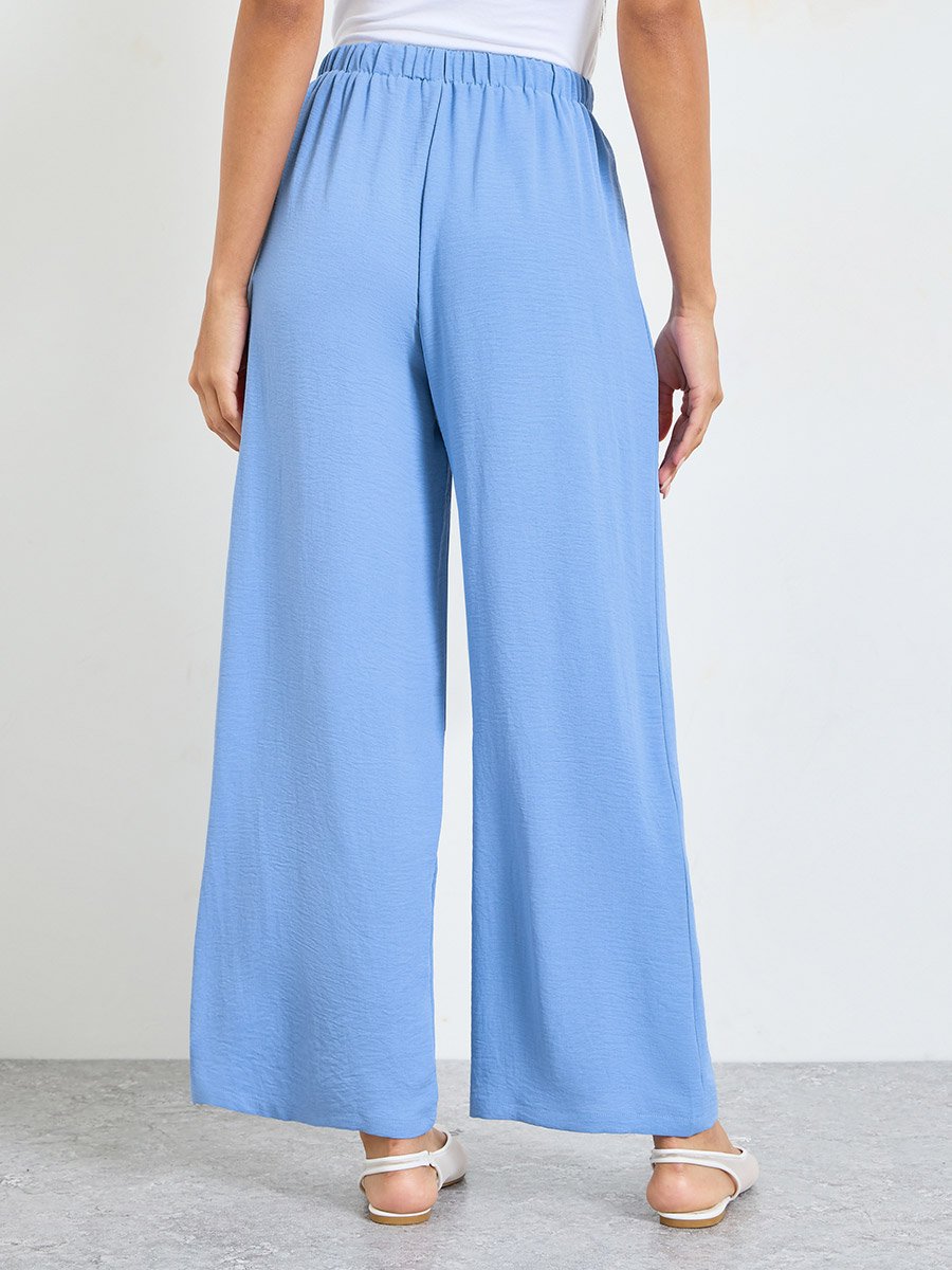 Dark Blue Wide-Leg Drawstring Trousers