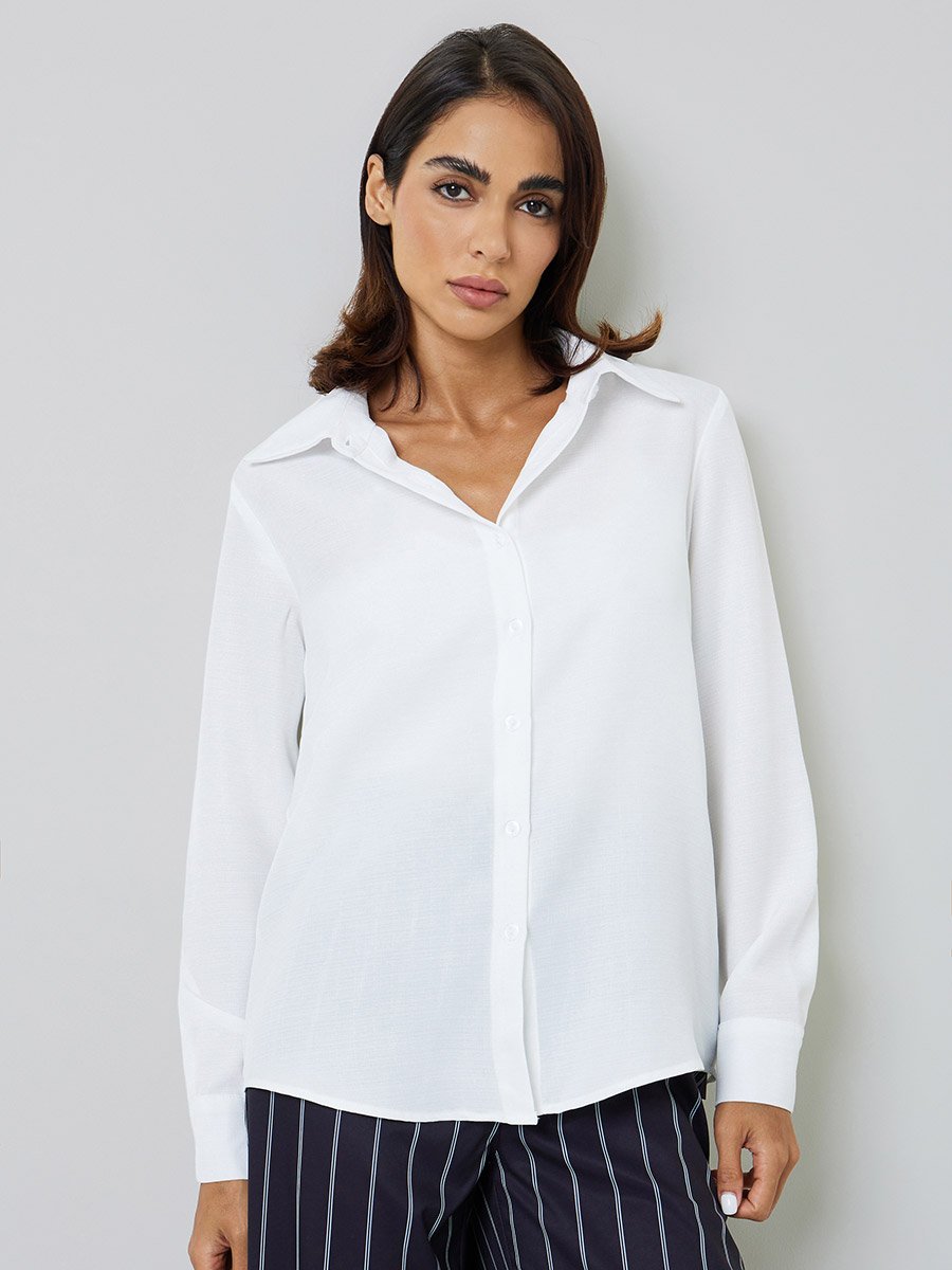 White Regular Fit Long-Sleeve Shirt