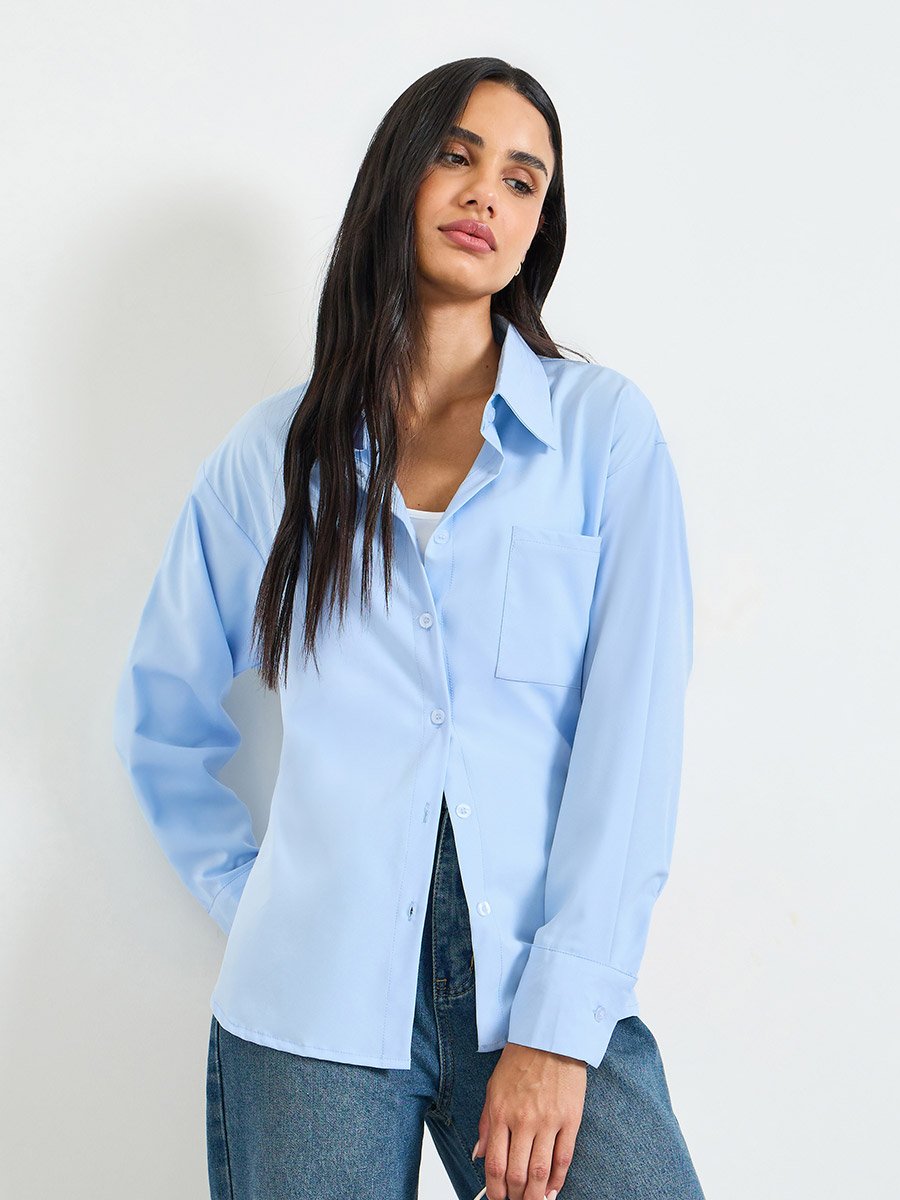 Relaxed Fit Long Sleeve Blue Shirt