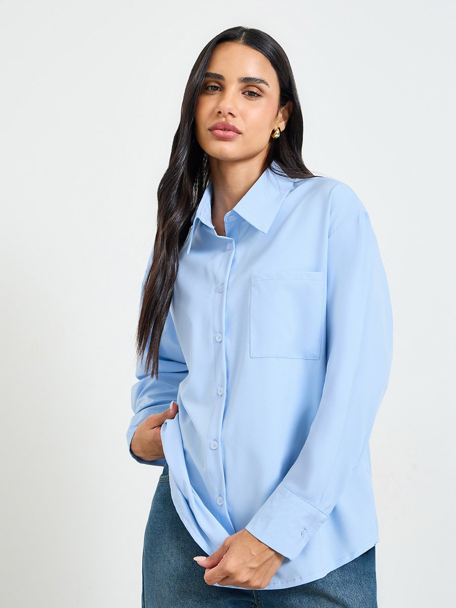 Relaxed Fit Long Sleeve Blue Shirt