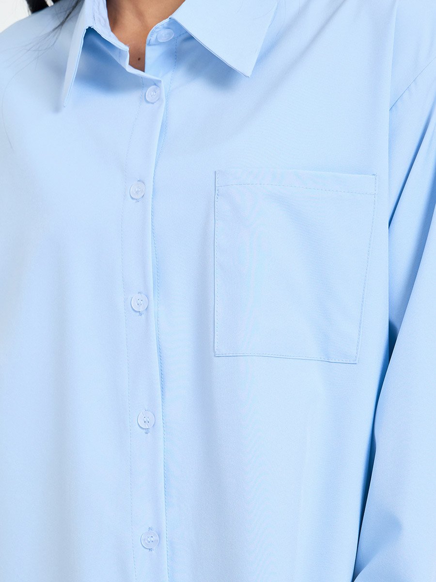 Relaxed Fit Long Sleeve Blue Shirt