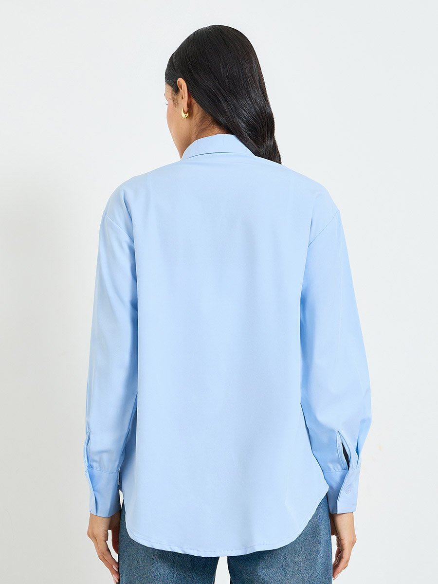 Relaxed Fit Long Sleeve Blue Shirt