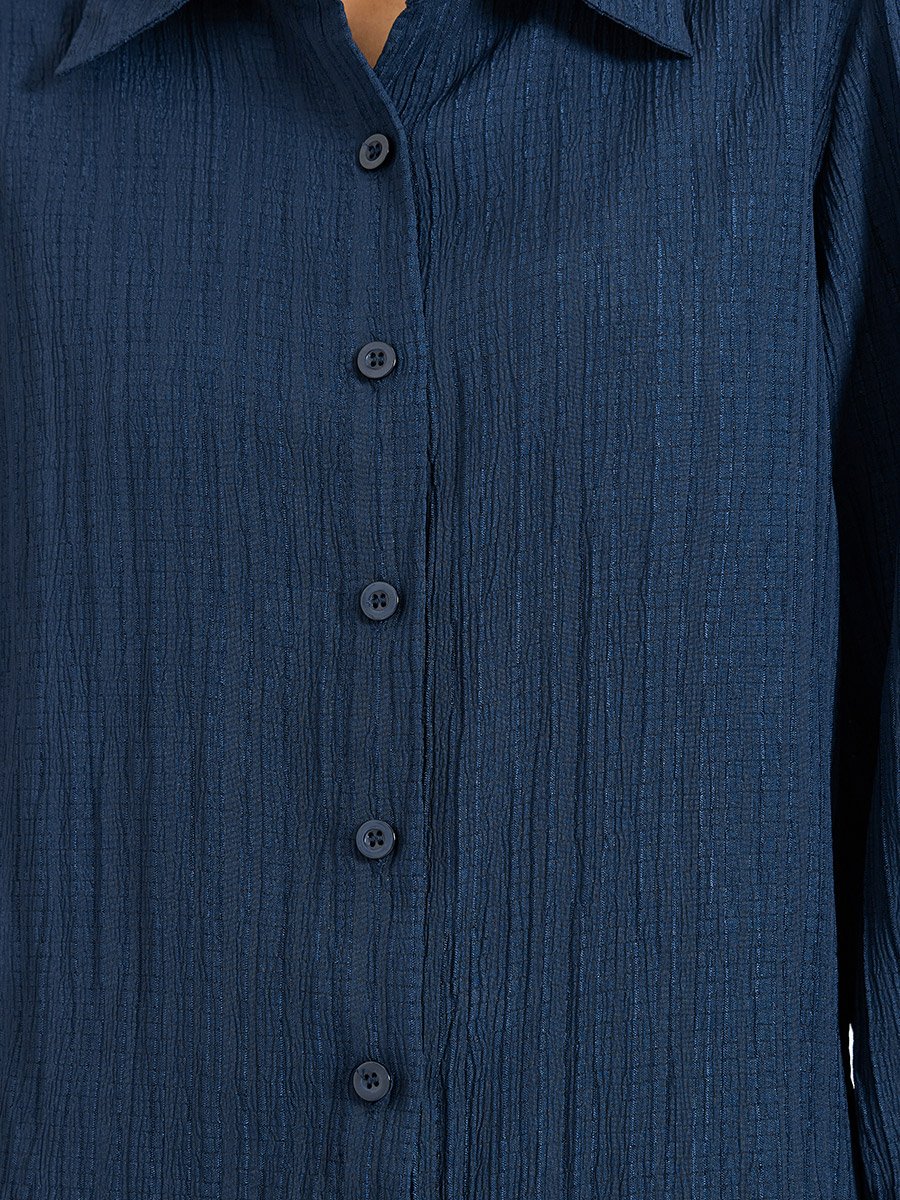 Dark Blue Regular Fit Long Sleeve Textured Shirt