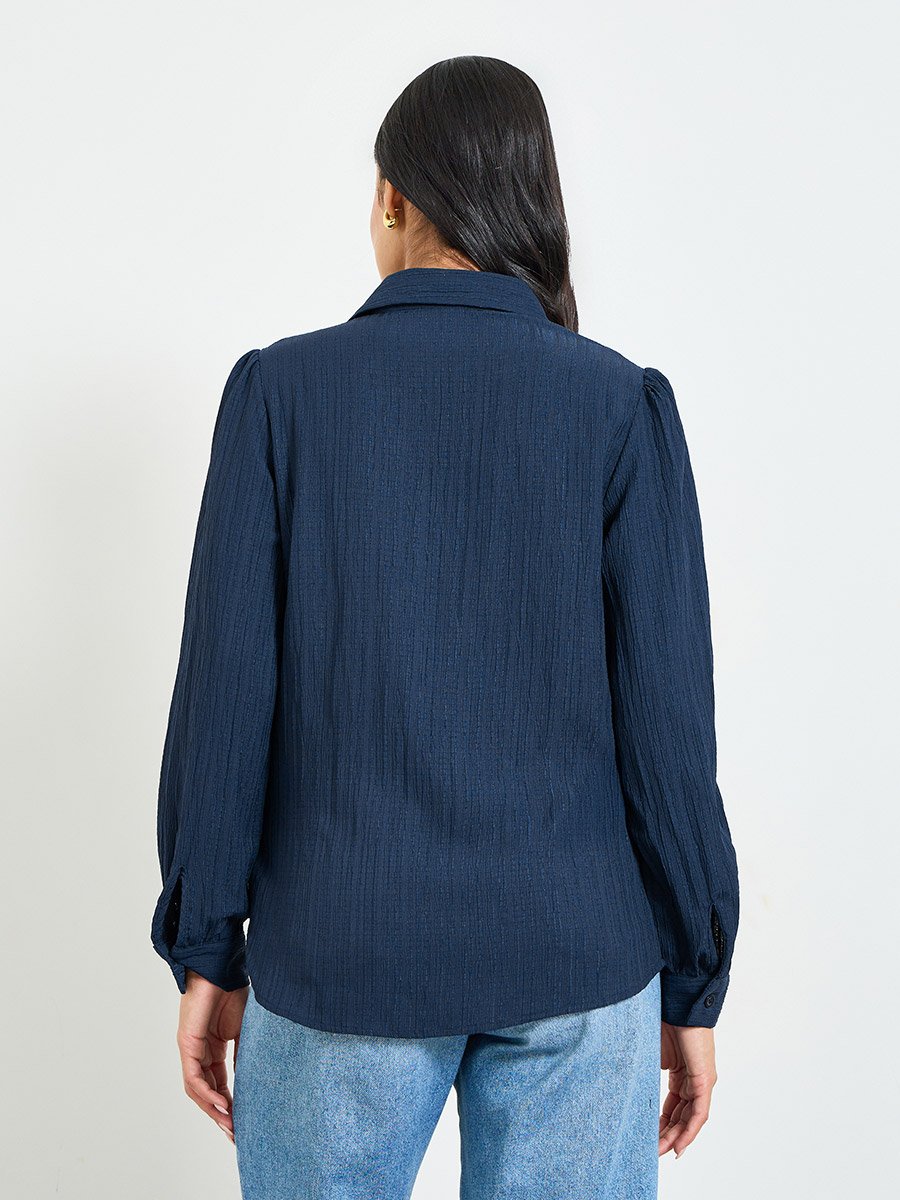 Dark Blue Regular Fit Long Sleeve Textured Shirt