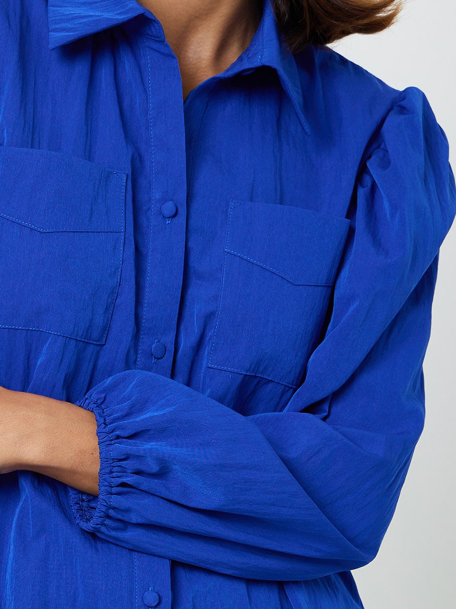 Dark Blue Regular Fit Button-Up Shirt with Pockets