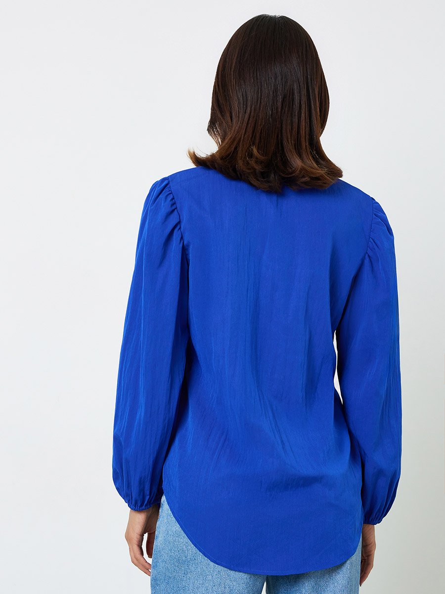 Dark Blue Regular Fit Button-Up Shirt with Pockets