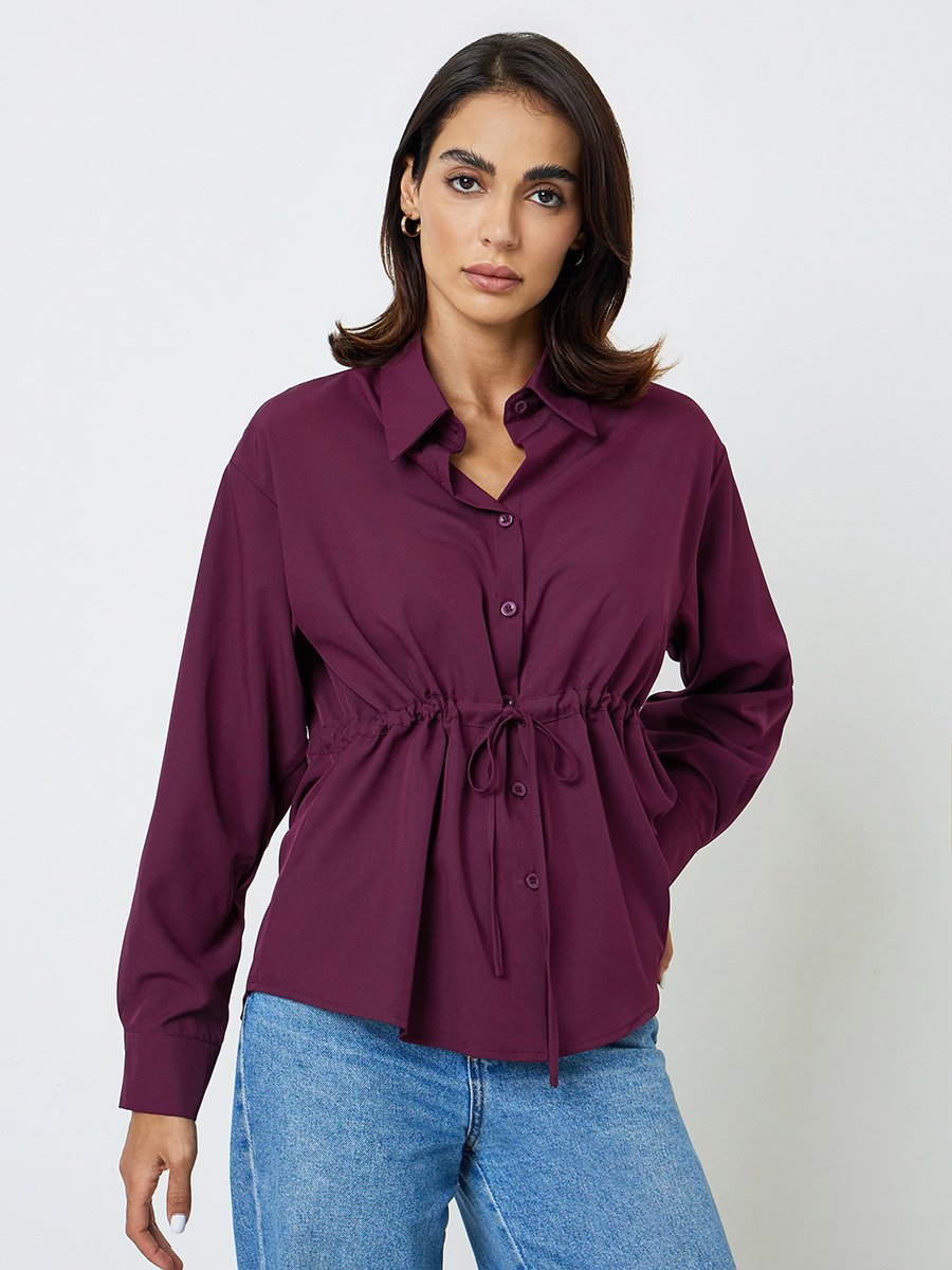 Purple Drawstring Waist Shirt