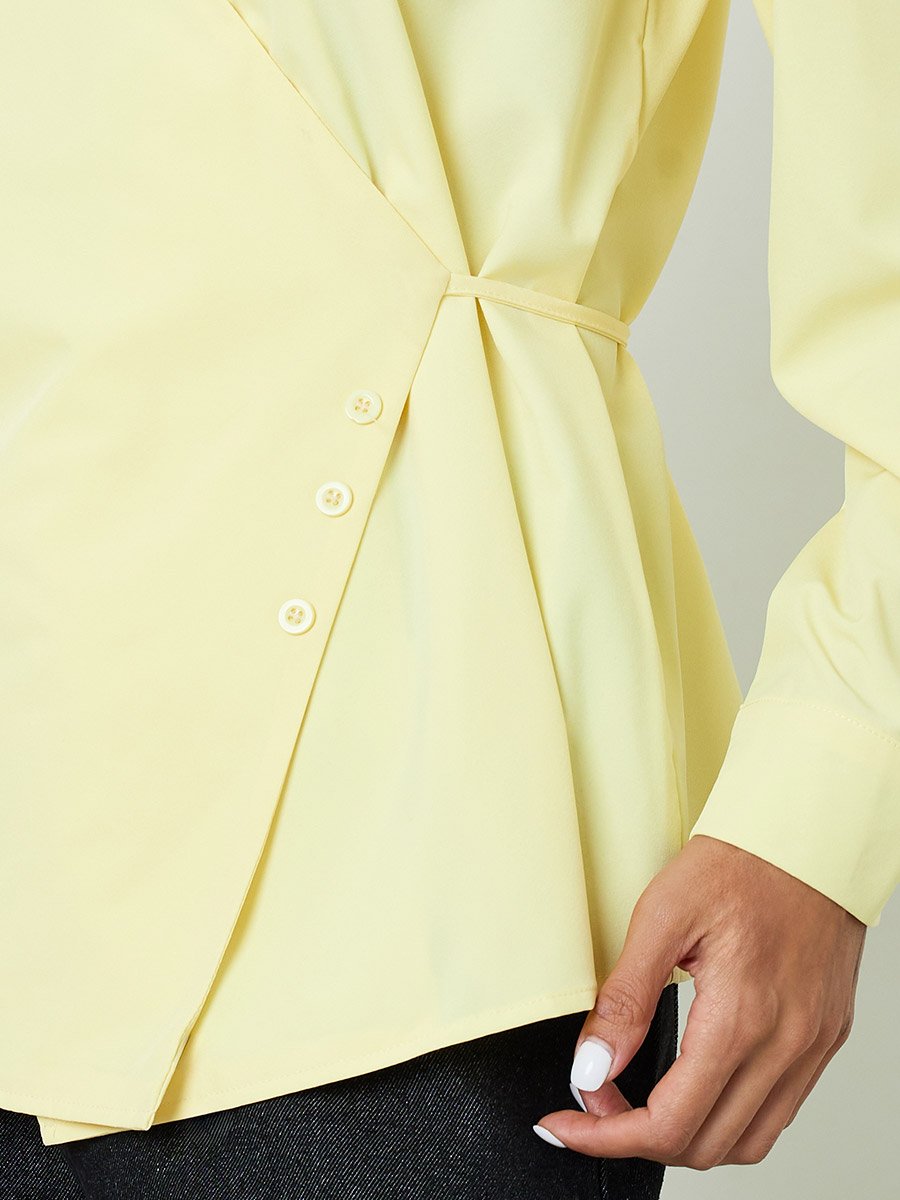 Yellow Wrap V-Neck Shirt with Tie-Waist Detail