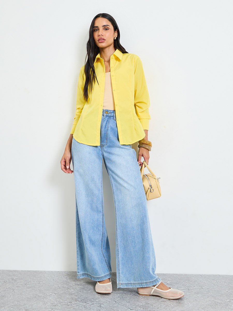 Yellow Long Sleeve Button-Up Shirt