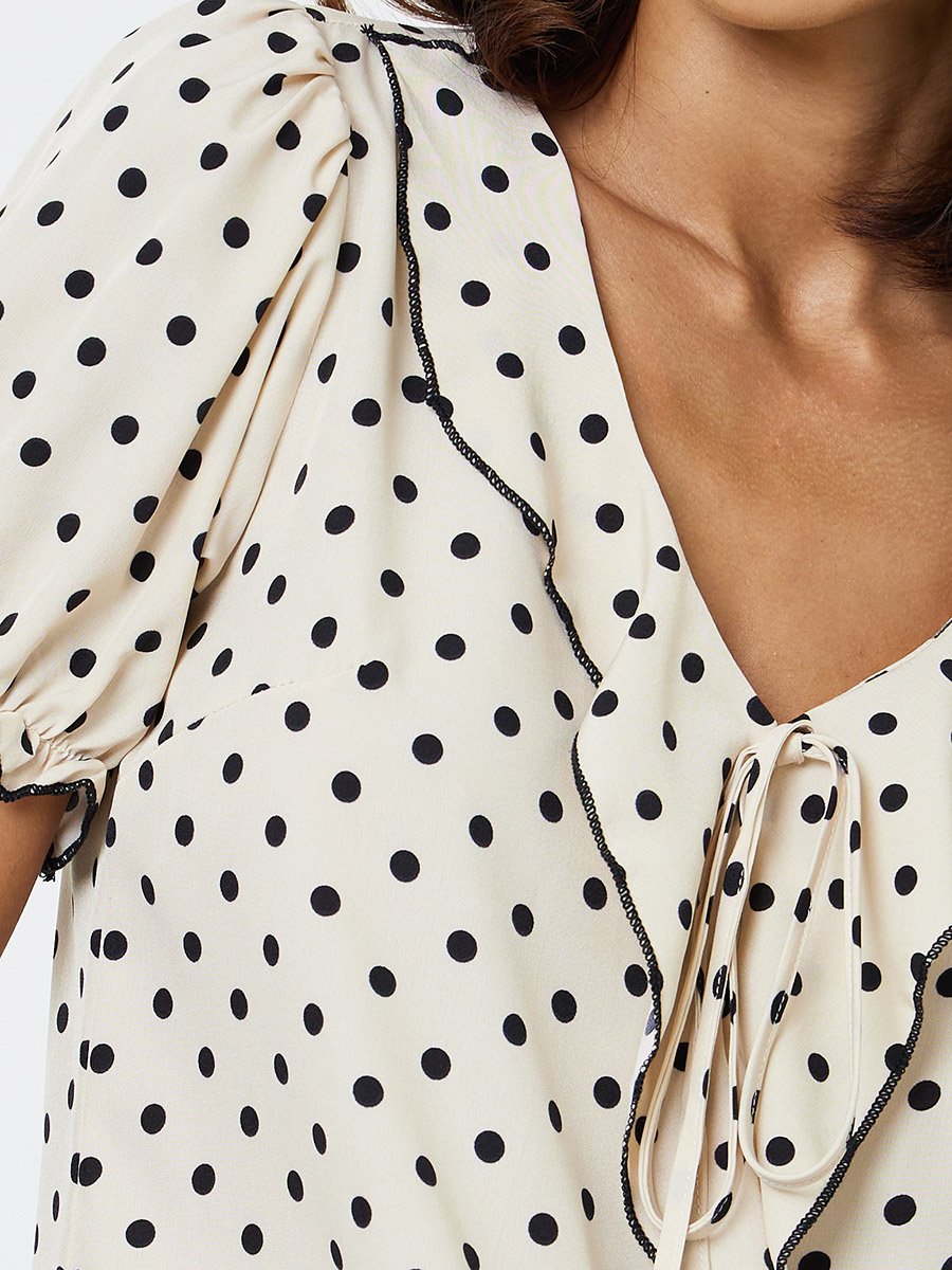 Polka Dot Ruffle Blouse with Short Sleeve