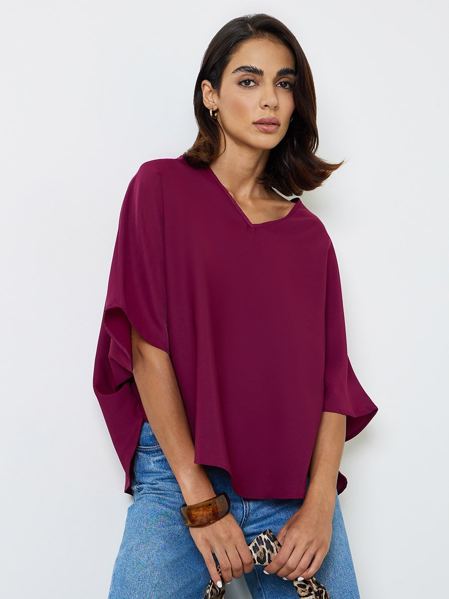 Purple V-Neck 3/4 Sleeve Top
