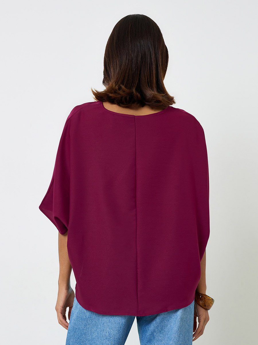 Purple V-Neck 3/4 Sleeve Top