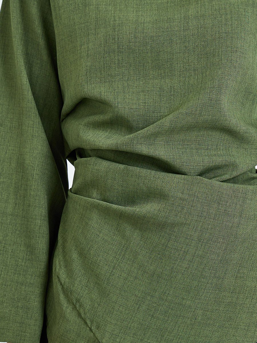Olive Green Long Sleeve Boat Neck Blouse