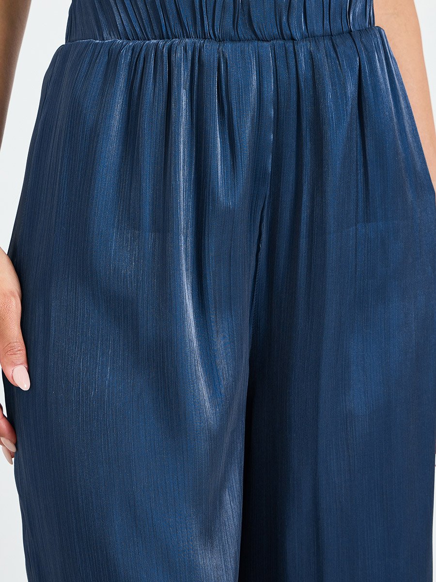 Dark Blue Wide-Leg Trousers with Elastic Waist